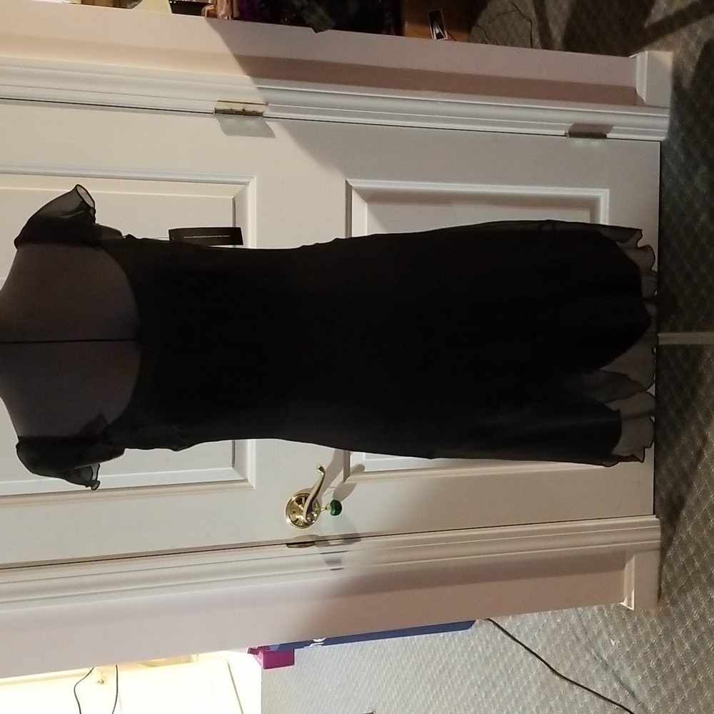 ABS by Allen Schwartz black silk chiffon cocktail dress. Size 6.